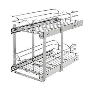 New Rev-A-Shelf Two-Tier Kitchen Organization Cabinet Pull Out Storage Wire Basket, Chrome