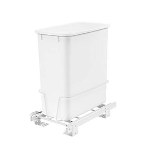 Rev-A-Shelf RV-814PB 20 Quart Pull-Out Waste Container Undermount Cabinet Garbage Bin Trash Recycling Can for Kitchen, Laundry Room, or Vanity, White