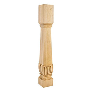 Square Arts & Crafts Post (Island Leg) with Reed Detail. 5" x 5" x 35-1/2" (Rubberwood)