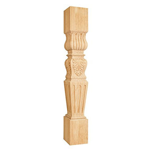 Turned Acanthus Fluted Hand Carved Post (Rubberwood)