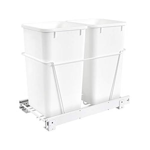 Rev-A-Shelf Double 27-Quart Chrome Wire Bottom Mount Pullout Kitchen Waste Trash Can Container Bin with Full-Extension Slides