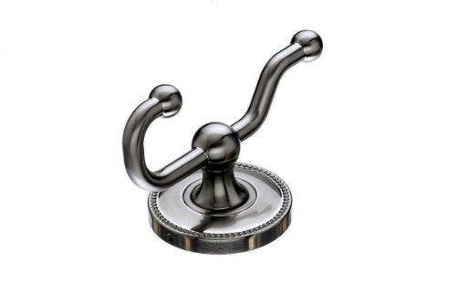 Top Knob Edwardian Bath Double Hook - ED2BSNA - Brushed Satin Nickel - Beaded Back Plate