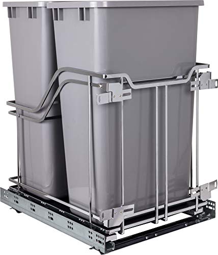 Hardware Resources Storage with Style (TM) Double Trashcan Polished Chrome with 50 qt Gray Cans