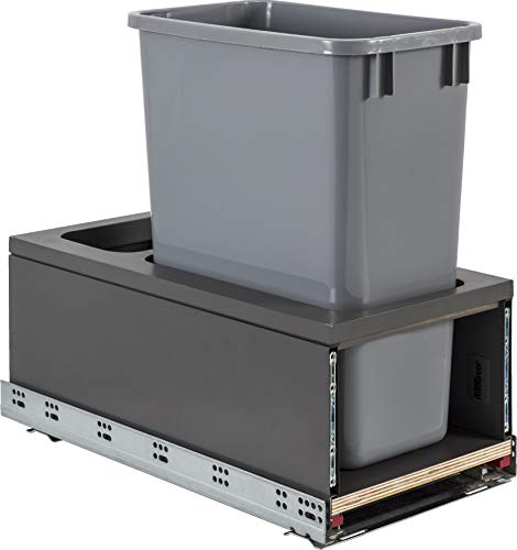 Single 35qt Metal Drawerbox Trashcan Pullout with Grey Bin