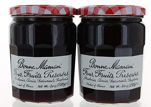 Pack of 2 Bonne Maman Four Fruits Preserves 26 oz, Strawberries, Cherries, Redcurrants & Raspberries, No Preservatives, No High Fructose Corn Syrup, Imported from France