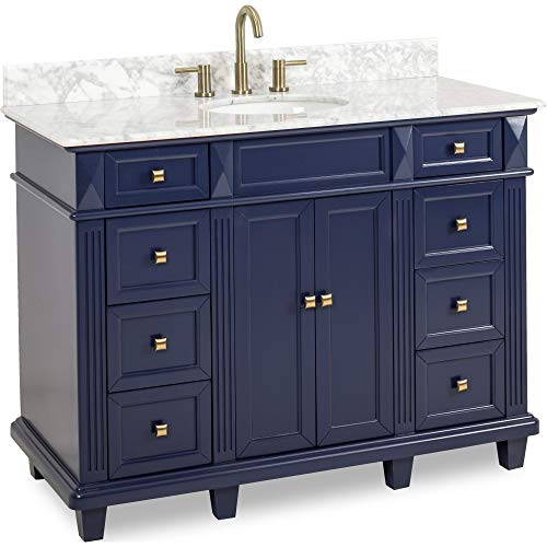 48" Douglas Bathroom Vanity by Elements in Hale Blue with Preassembled White Marble Top and Sink