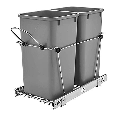 Rev-A-Shelf 27 Quart Pull Out Sliding Double Waste Trash Container Bin