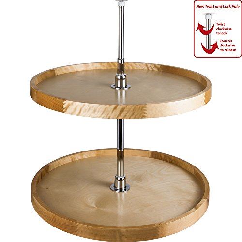 Hardware Resources 18" Diameter 3 Shelf Round Wood Lazy Susan Set with Twist and Lock Pole