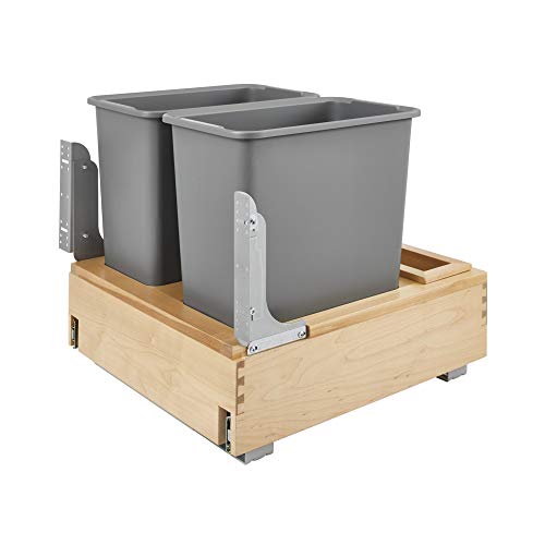 Rev-A-Shelf 4WCBM-2430DM-2 Double 30-Quart Maple Bottom Mount Kitchen Pullout Waste Container Trash Cans with Soft Open and Close Slide System