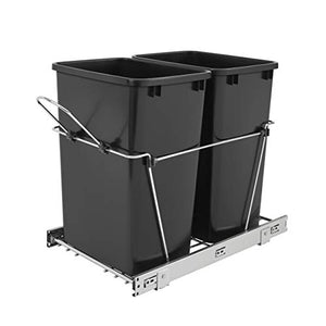 Rev-A-Shelf Double 35 Quart Sliding Pull-Out Waste Bin & Waste Bin Lid (2 Pack)