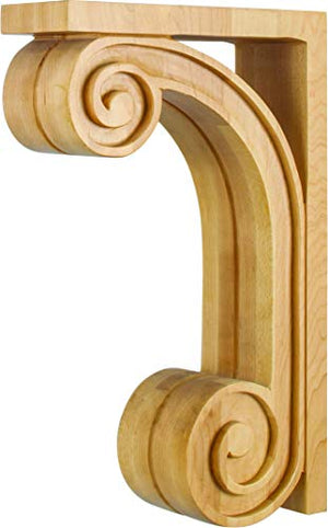 Acanthus Solid Wood Bar Bracket Corbel (3" x 6" x 8", Rubberwood)