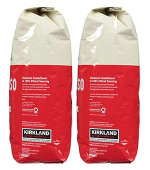 Kirkland Signature Whole Bean Coffee | Roasted by Starbucks | 40 Ounce - 2.5 LBS | Espresso Blend | Pack of 2