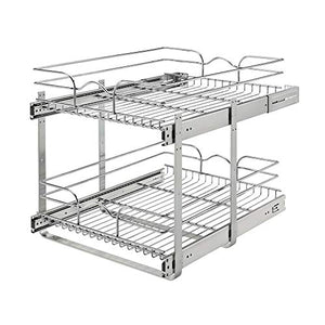 New Rev-A-Shelf Two-Tier Kitchen Organization Cabinet Pull Out Storage Wire Basket, Chrome