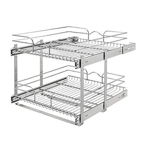 New Rev-A-Shelf Two-Tier Kitchen Organization Cabinet Pull Out Storage Wire Basket, Chrome
