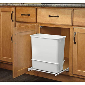 Rev-A-Shelf RV-814PB 20 Quart Pull-Out Waste Container Undermount Cabinet Garbage Bin Trash Recycling Can for Kitchen, Laundry Room, or Vanity, White