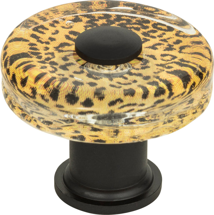 Atlas Homewares Cheetah Glass Round Knob 1 1/2 Inch Matte Black 3231-BL