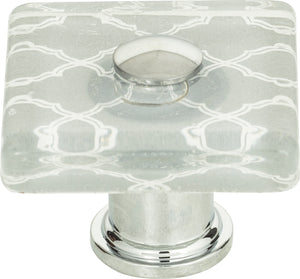 Atlas Homewares Quatrefoil Glass Square Knob 1 1/2 Inch Polished Chrome 3234-CH